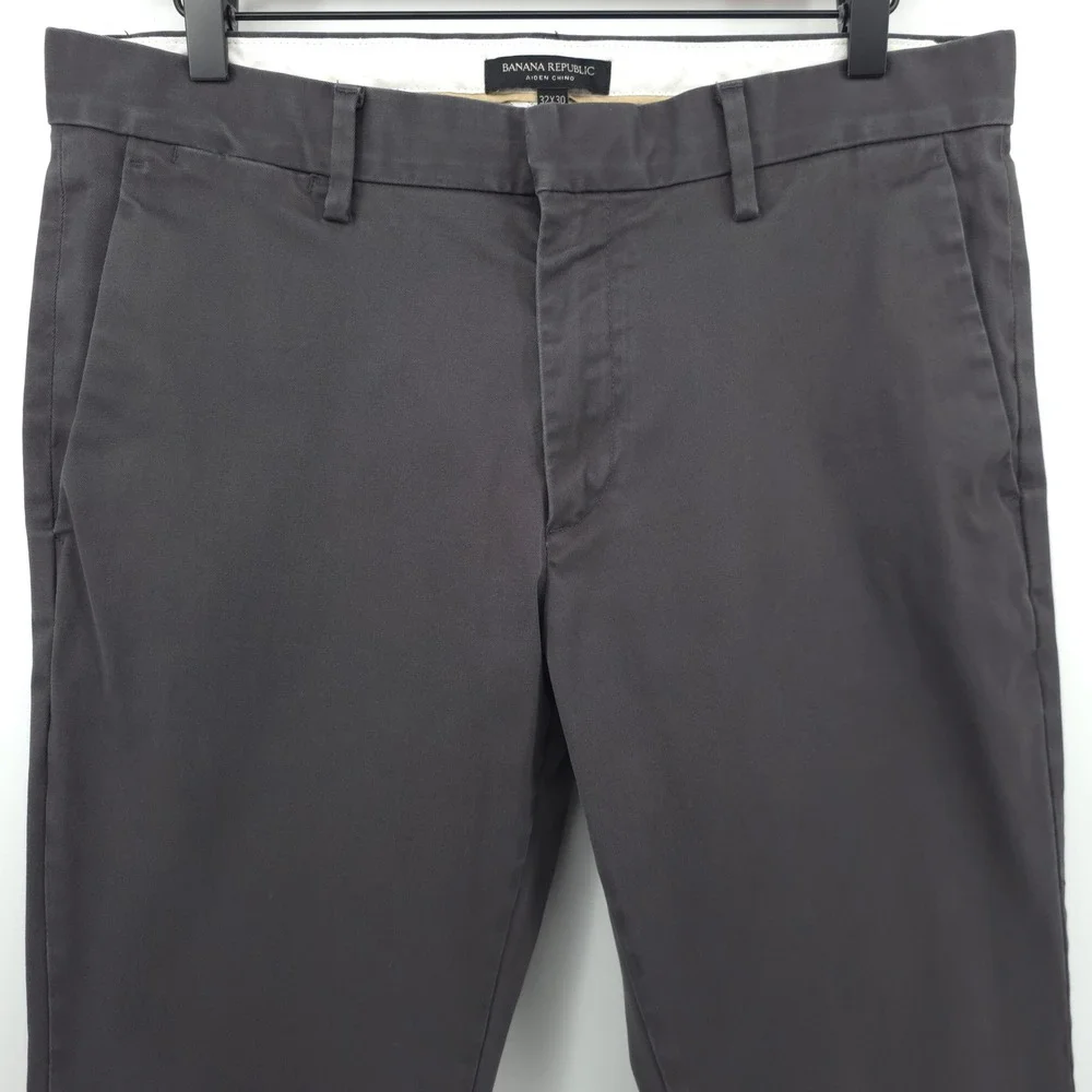 Banana Republic Mens Aiden Chino 32x30 Charcoal‎ Gray Slim Fit Stretch Pants